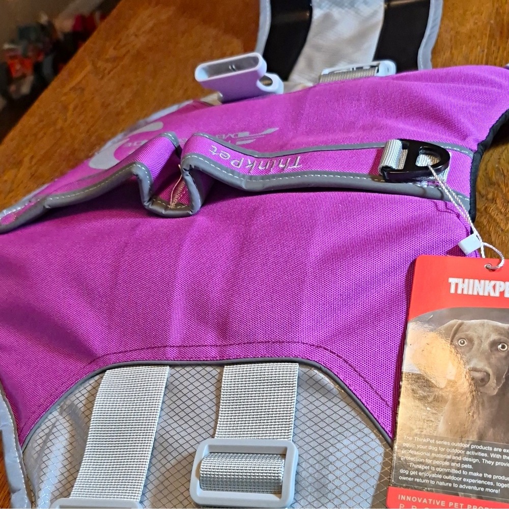 ThinkPet Adjustable Padded Reflective vest Dog Harness Purple Gray L